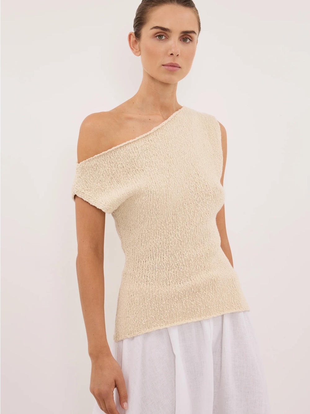 DISSH 100% cotton Dina natural asym knit top